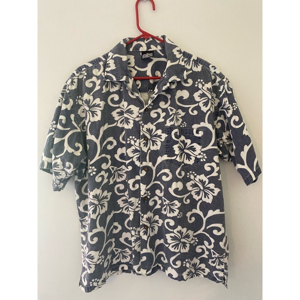 BIS Big Island Surf Shirt Mens Short Sleeve Blue Size L